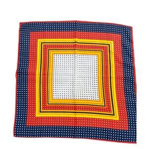 Vintage Polka Dot Geometric Print Square Silk Scarf Red Navy Yellow Headwear